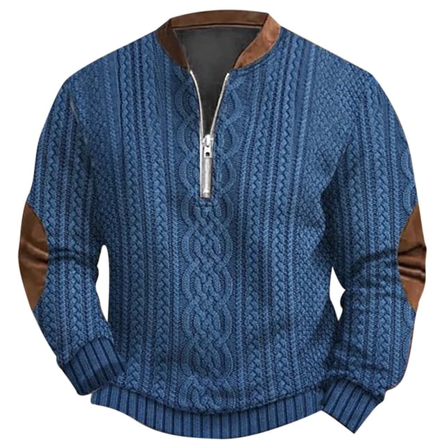 2024 Automne Hiver Mode Homme Décontracté Imprimé Numérique 3D Demi-Fermeture à Glissière Col Rond Chandail en Molleton Sans Capuche Imitation Tricoté Tissu Confortable
