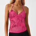 thumbnail image 2 of DHFJKG Women's Glitter Camisoles Top Sequin Embroidery Criss Cross Lace Up Sexy Sleeveless Shirts Party Club Going Out V Neck Stylish Tops, 2 of 5