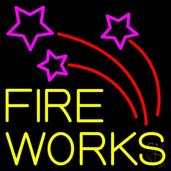 Double Stroke Fire Works 2 LED Neon Sign 16 x 16 - inches, Clear Edge Cut Acrylic Backing, with Dimmer - Bright and Premium built indoor LED Neon Sign for special occasion decor.