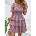 thumbnail image 4 of PRETTYGARDEN Women's Floral Summer Short Dress Square Neck Short Sleeve Tiered Ruffle Boho Swing Dresses, 4 of 6