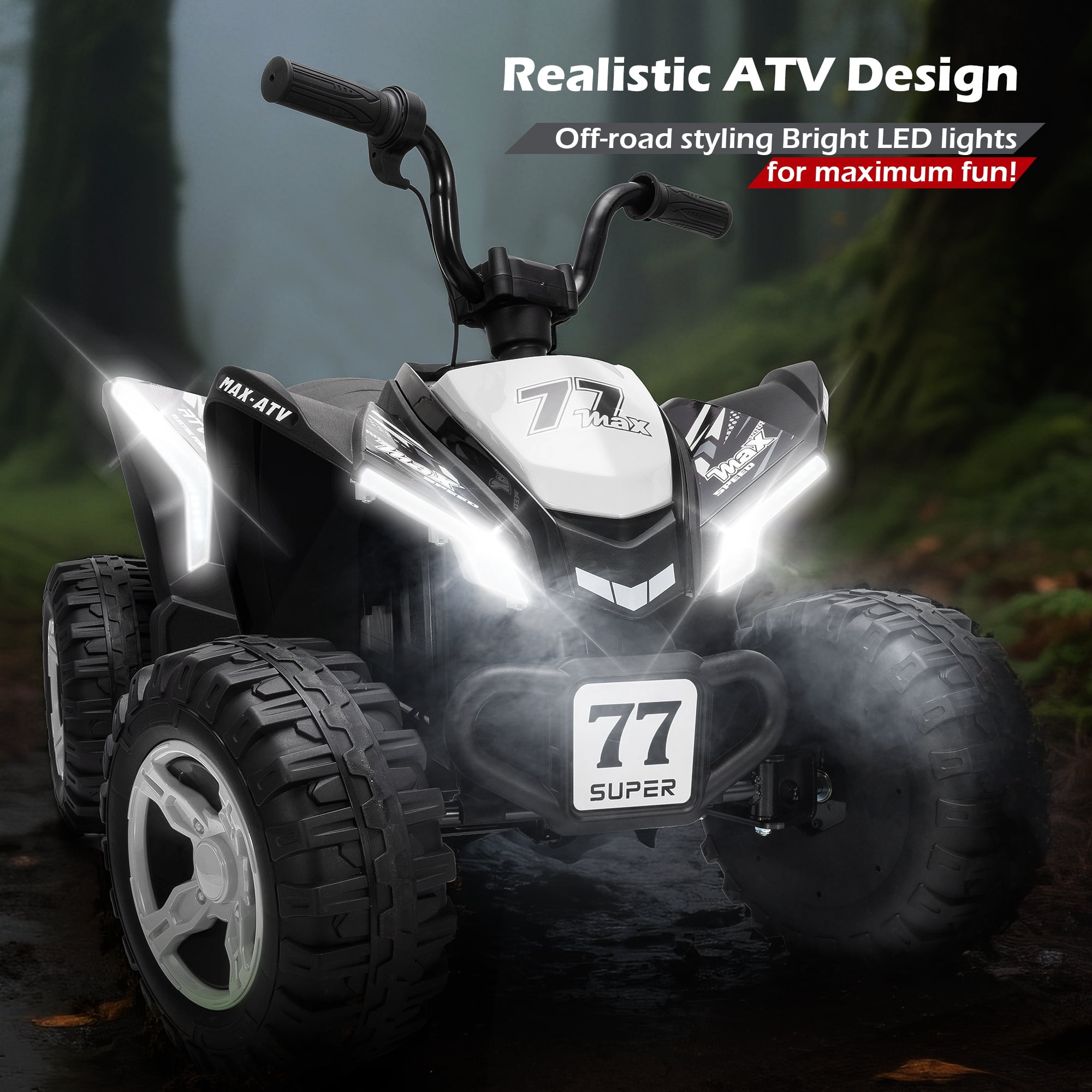 Letsgokid Kids ATV 4 Wheeler, 24V 2 Seater Electric ATV Ride On Toy for Big Kids with 110lb Weight Capacity, 200W Motor, 3.7Mph Max Speed, Spring Suspension, LED Lights, Music