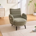 thumbnail image 2 of S-HOME Modern Style Armchair in Boucle Fabric with Side Storage Pocket and Solid Wood Legs for Living Room Office Reading Chair, Olive Green, 2 of 17