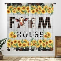 Rustic Farmhouse Curtains for Bedroom,Retro Rural Western Farm Cow Sunflower Window Curtains,Vintage Cowhide Wooden Board Country Living Room Kitchen Window Treatment Drapes 2 Panels,84X63 Inch