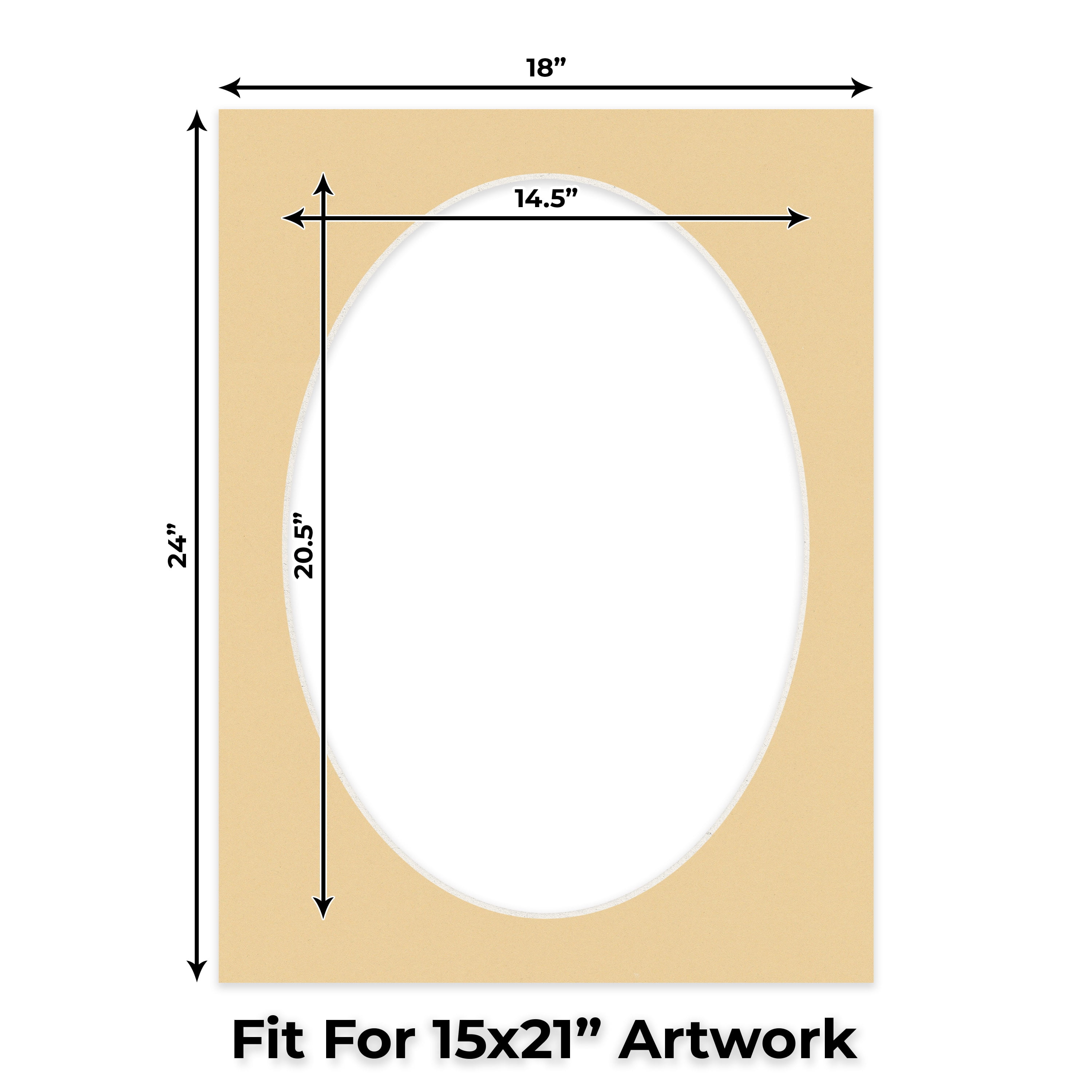 Beige Picture Frame Mat for 18x24 Frames - Oval Opening for 15x21 Photos - 25 Mats