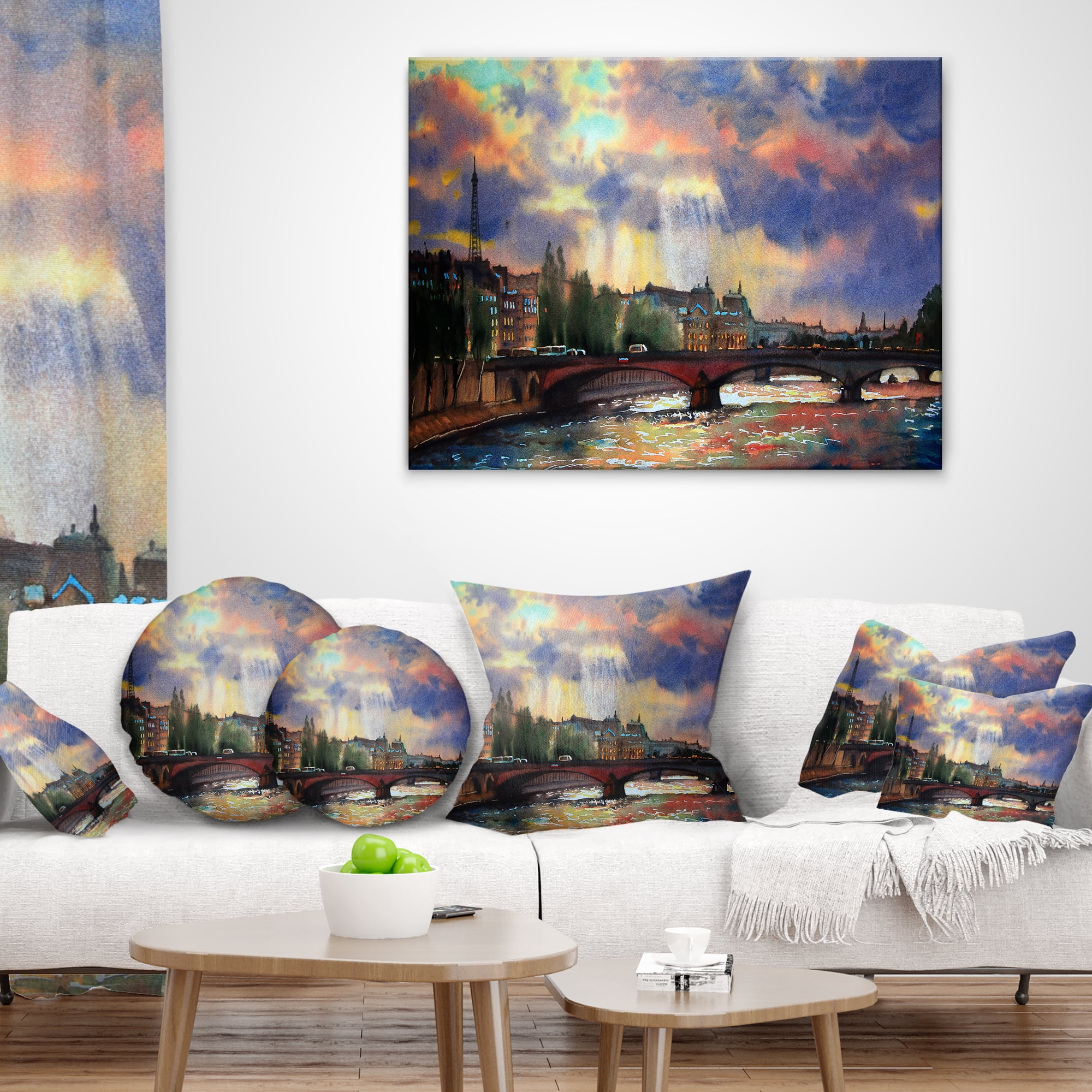 Designart Fabulous Paris City Watercolor - Photography Throw Pillow - 16x16