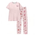 thumbnail image 3 of Garbnen Valentine Pj Sets for Woman Bow Print Short Sleeve Crew Neck Pjs Top and Pants Spring Summer Sleepwear 2 Pieces Clothes, 3 of 4