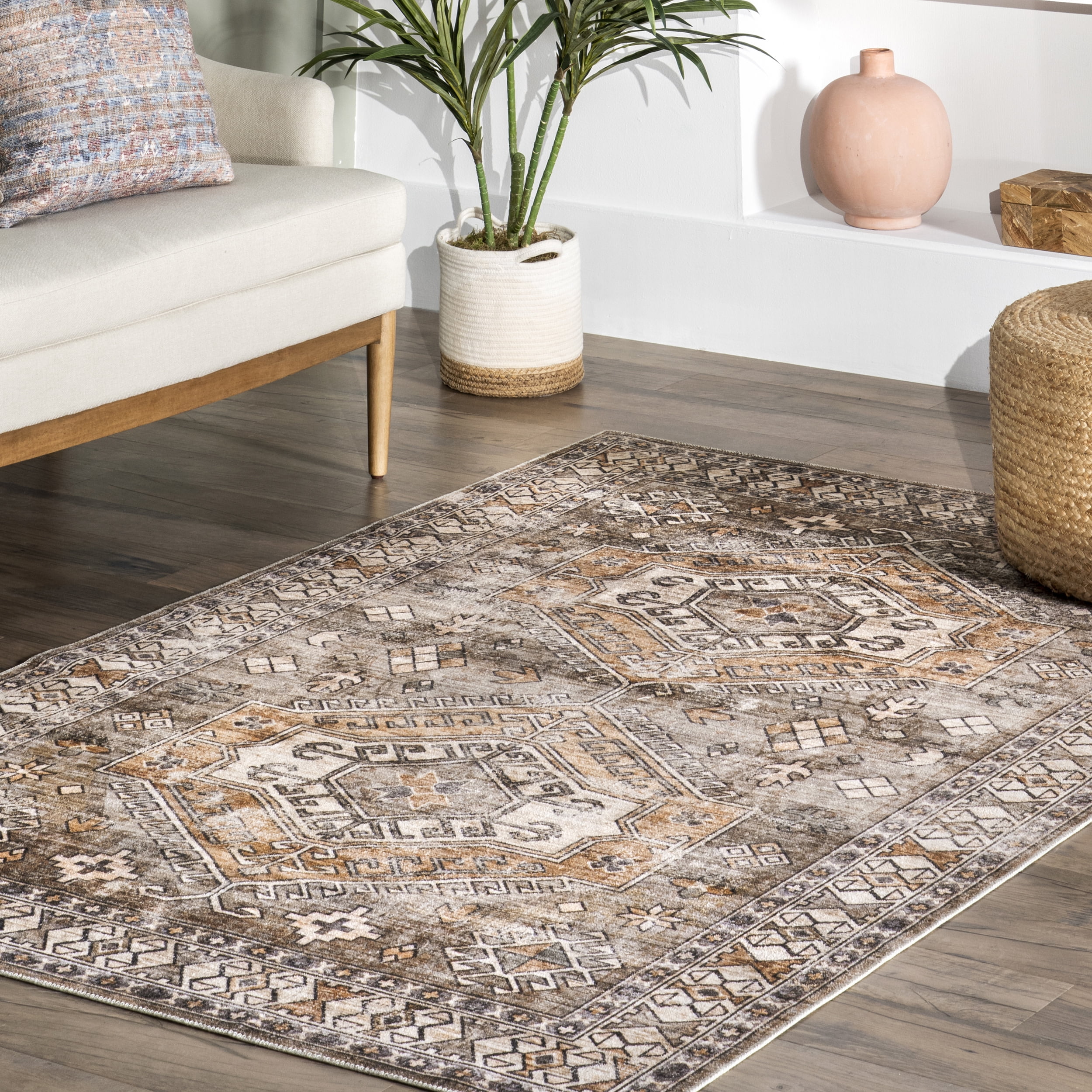 nuLOOM Mae Tribal Motif Machine Washable Brown 8' x 10' Modern Area Rug