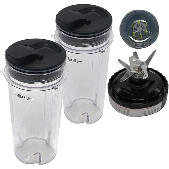 2pcs Replacement 12OZ Cup with spout lid,Extractor blade,Compatible with Ninja Mega Kitchen System Blender/Food Processor with 1500W BL770A 30/ BL770 30/BL771 30 (2 * 12oz.+2* spout lid+1*blade)