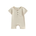 thumbnail image 1 of Faithtur Combinaison Bébé Garçons Filles, Manches Courtes Boutonnée Col Rond Couleur Unie Barboteuse Shorts, 1 of 9