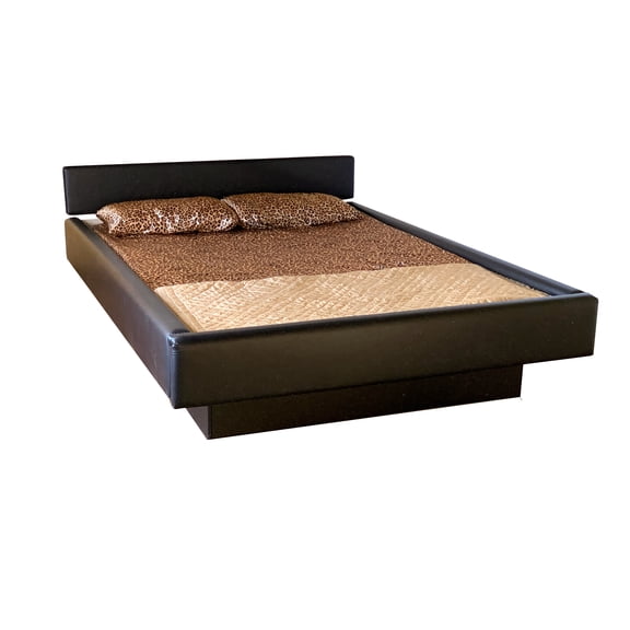 Lecce with HS1200 Waveless Water-Mattress Complete Padded With Headboard Hardside Wood Frame Waterbed Black Faux Leather California Queen