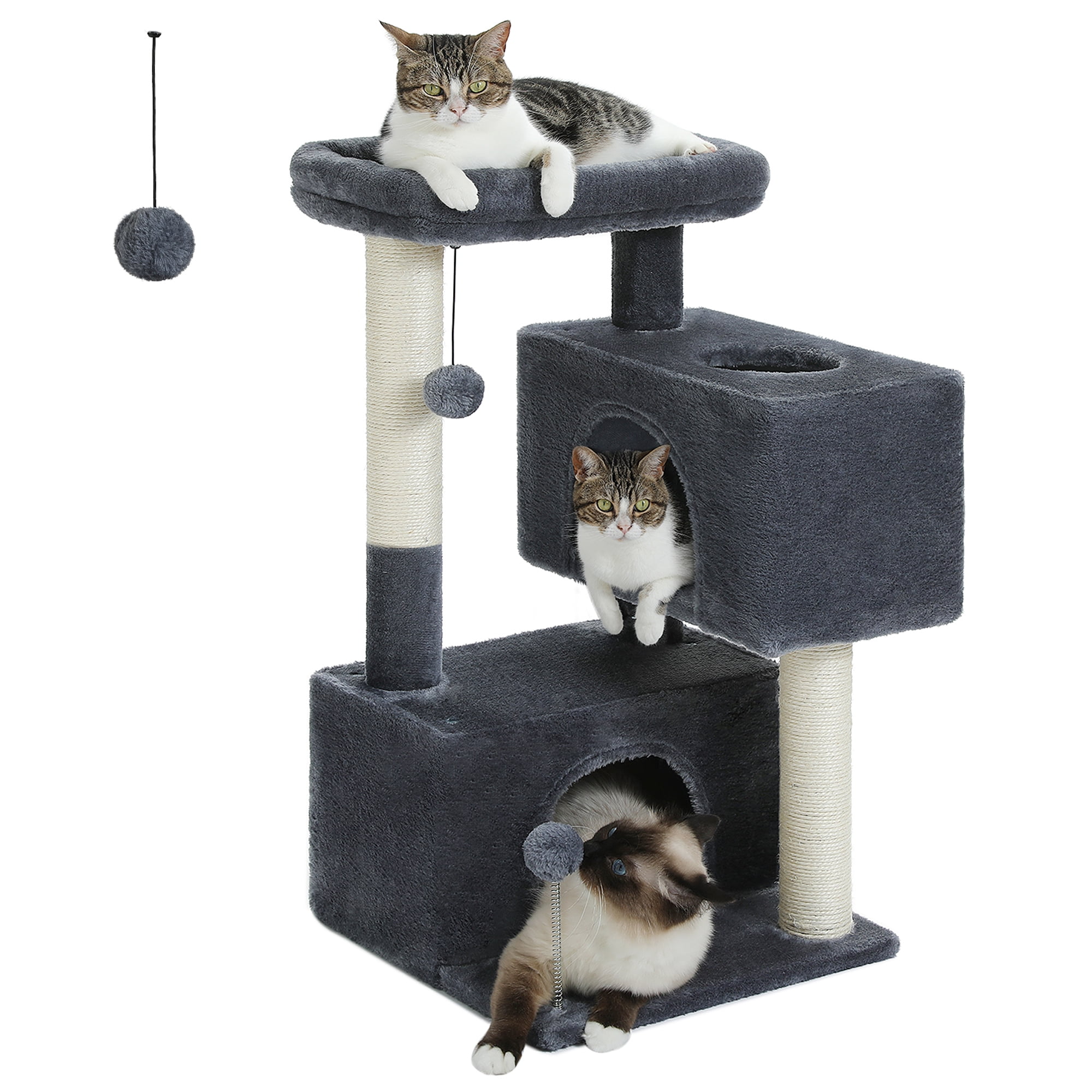 PEQULTI 31.5" Modern Cat Tree Tower with Dual Large Condos for Kitten ＆ Medium Size Cat Dark Gray