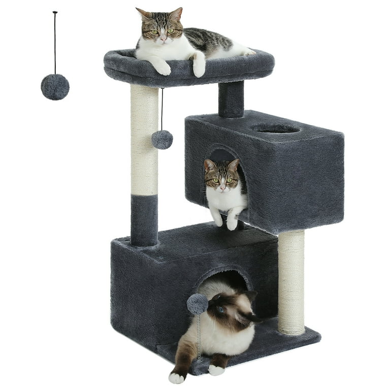 PEQULTI 31.5 Cat Tree Cat Tower with Dual Large Condos for Kittens and Medium Size Cats Drak Gray