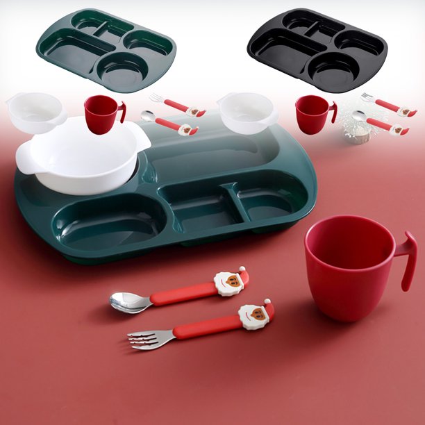 Ganfancp Cubierta de Plástico de Composición de Navidad de Los Niños Cubierta de La Casa Contra La Caída de Comida Rápida Tazón Taza de Agua Cuchara Tenedor Juego de Cinco Piezas Rebajas Flash Deals