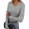 thumbnail image 4 of Ltctricy Thermal Shirts for Women Long Sleeve V Neck Quarter Button Slim T-Shirts Base Layer Tops Soft Casual Undershirts(Gray,Small), 4 of 7