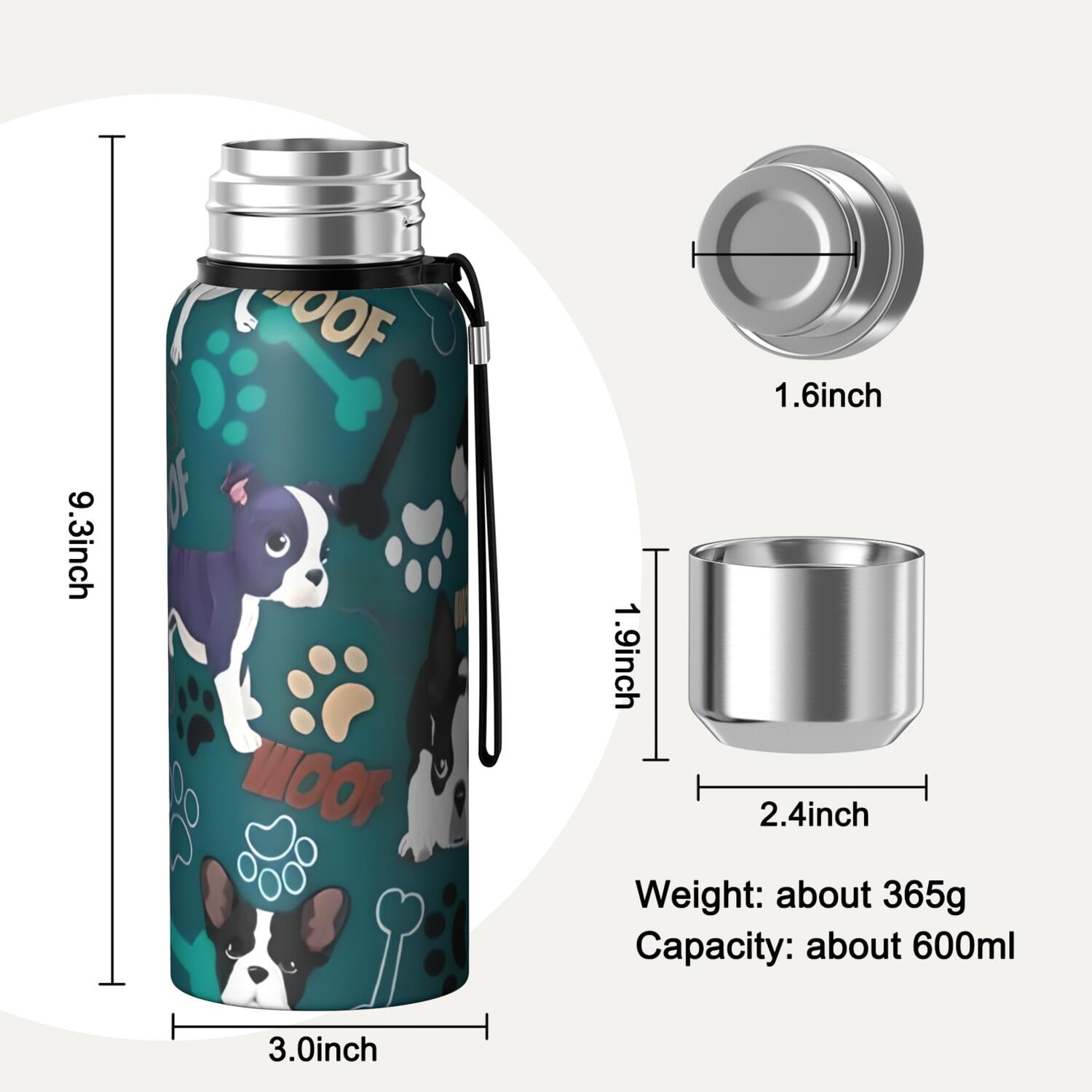 20 Oz Boston Terrier with Bones and Paws Coffee Tumbler Double Wall Insulated Stainless Steel Water Bottle | Metal Reusable Thermoses Flask with Cup Cap | Leak & Sweat Proof with Anti-Dust Lid