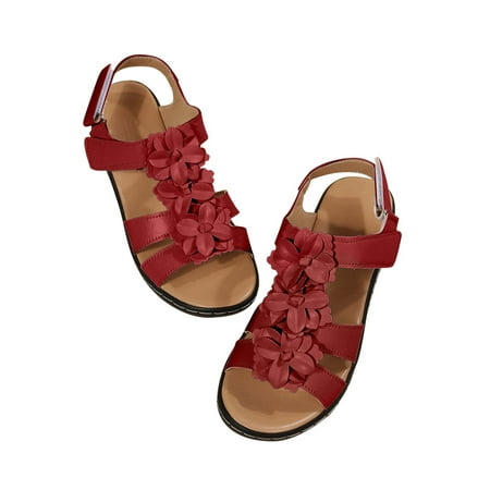 

Lhked Slippers Casual Women s Shoes Roman Casual Wedges Flower Sandals Summer Comfort Sandals Mother s Day Gifts& Red