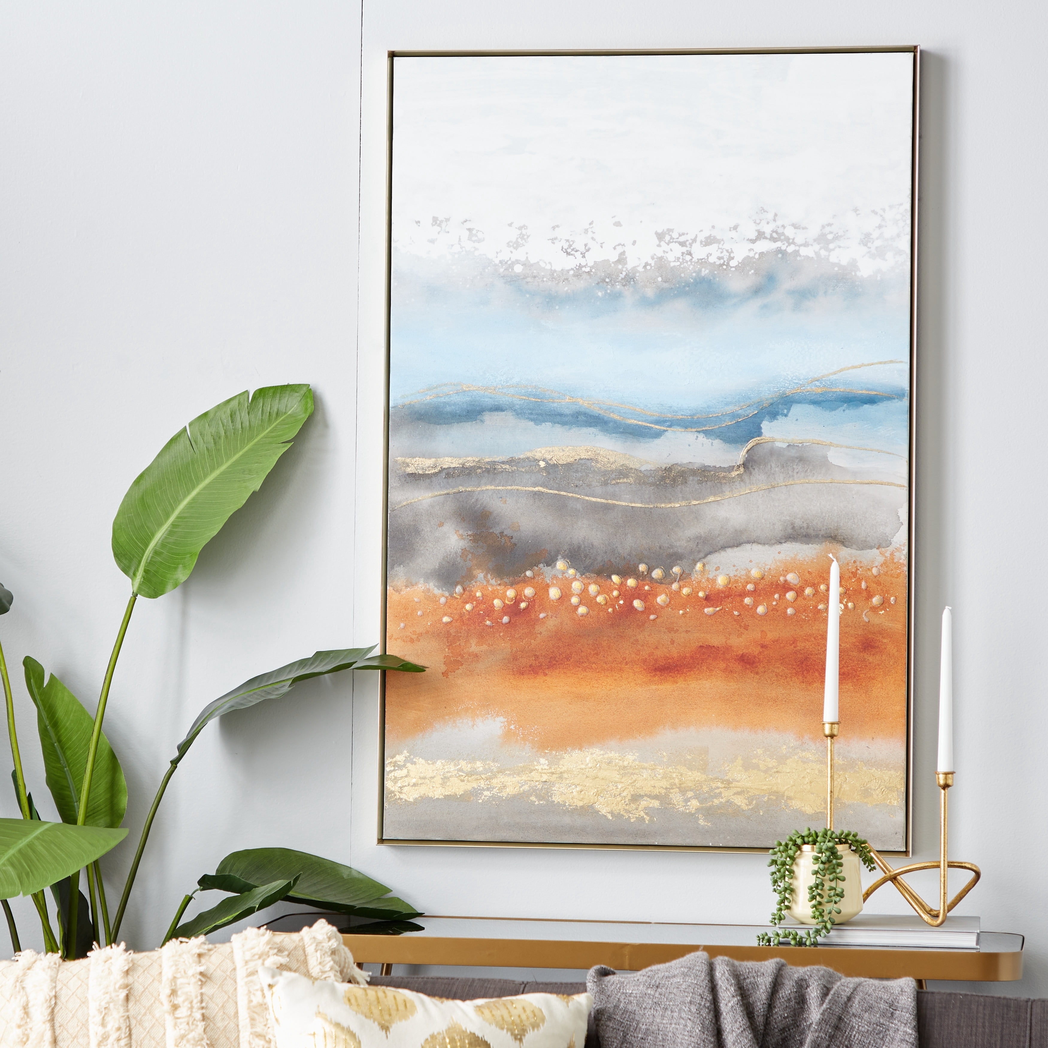 32" x 47" Abstract Framed Wall Art with Gold Frame, by DecMode