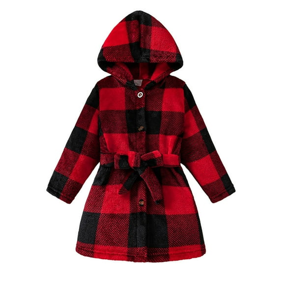 Lkhaha Girls Fashion Jackets Elegant Plaid Print Color Block Button Down Mid-Long Hooded Wool Coat Classic Winter Trendy Outwear
