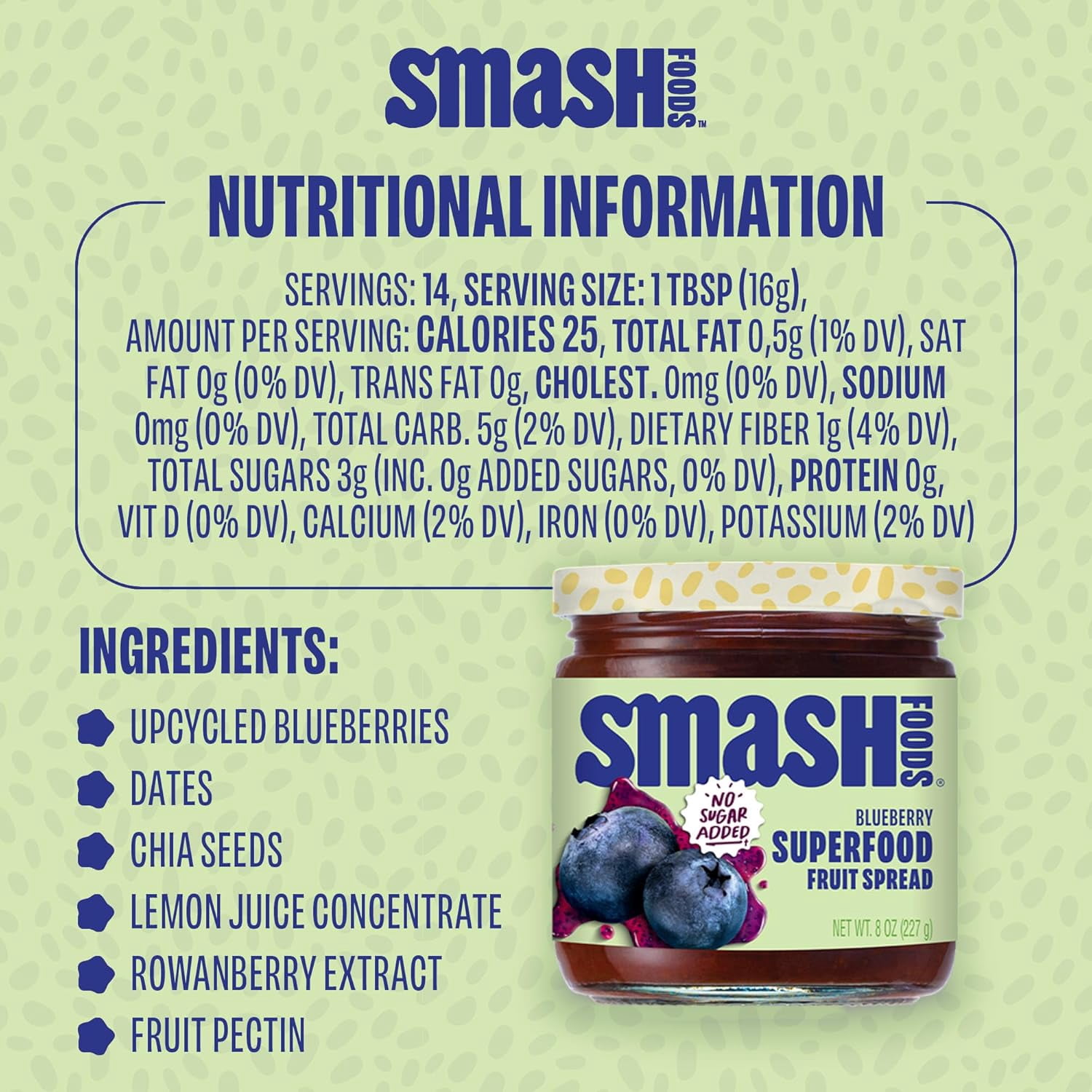 Smash Blueberry Superfood Fruit Spread 8oz