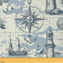 jejeloiu Ocean Nautical Fabric by the Yard 1 Yard,Retro Sailboat Lighthouse Home Decor Fabric by the Yard,Vintage Ship Anchor Sewing Fabric For Child,Ultra Soft Home Decor