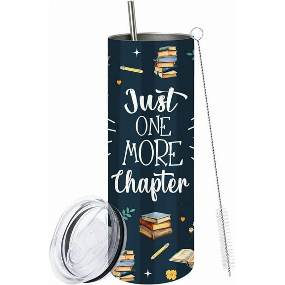 Book Lover Gifts for Women, 20 Oz Just One More Chapter Tumbler, Gifts for Readers Bookworm Librarian Books Nerd, Bookish Gift, Chapter Skinny Tumbler with Lid & Straw & Brush