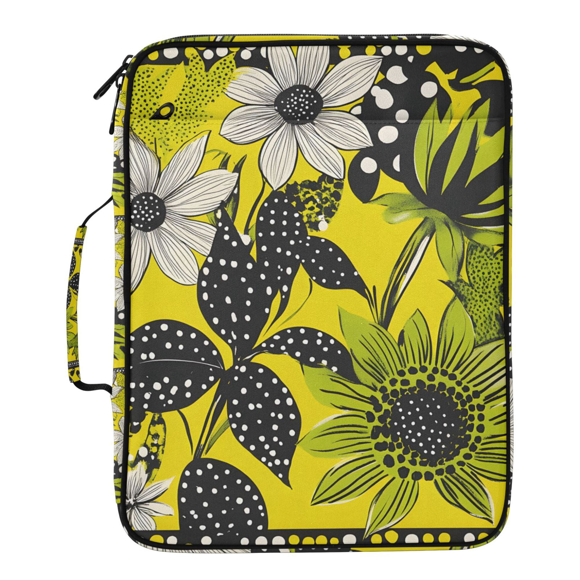 FORMRS Accordion File Folder A4 Size 7-Pocket Expanding Document Organizer Bag with 3 Ring Binder, Yellow Flowers