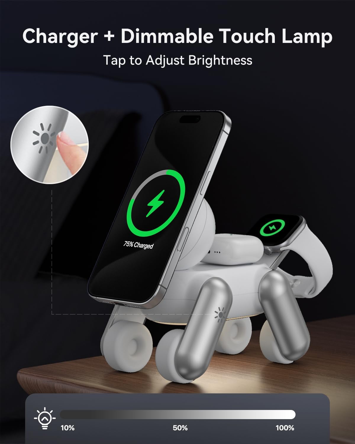 3-in-1 Foldable Wireless Charging Station Compatible with Magsafe,15W Fast Magnetic Charger Stand for iPhone 12-17 Apple Watch AirPods, Travel-Friendly with Night Light (Robo-Dog Design)