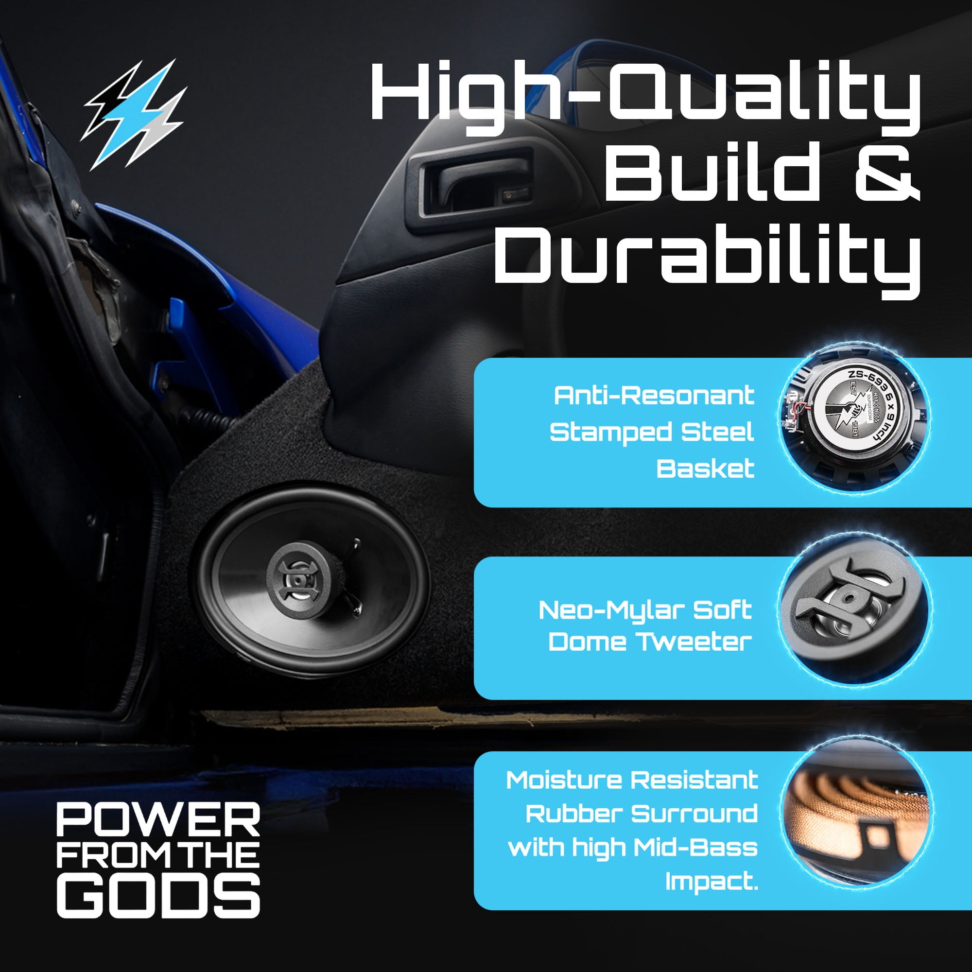 Hifonics Zeus 3 Way Car Audio Coaxial Speakers, 6 x 9 Inch, 800