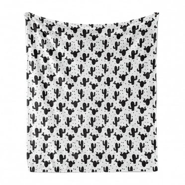 Cactus Soft Flannel Fleece Blanket, Monochrome Saguaro Succulent Botanical Continuous Pattern Plain Background, Cozy Plush for Indoor and Outdoor Use, 50" x 70", Charcoal Grey White, by Ambesonne