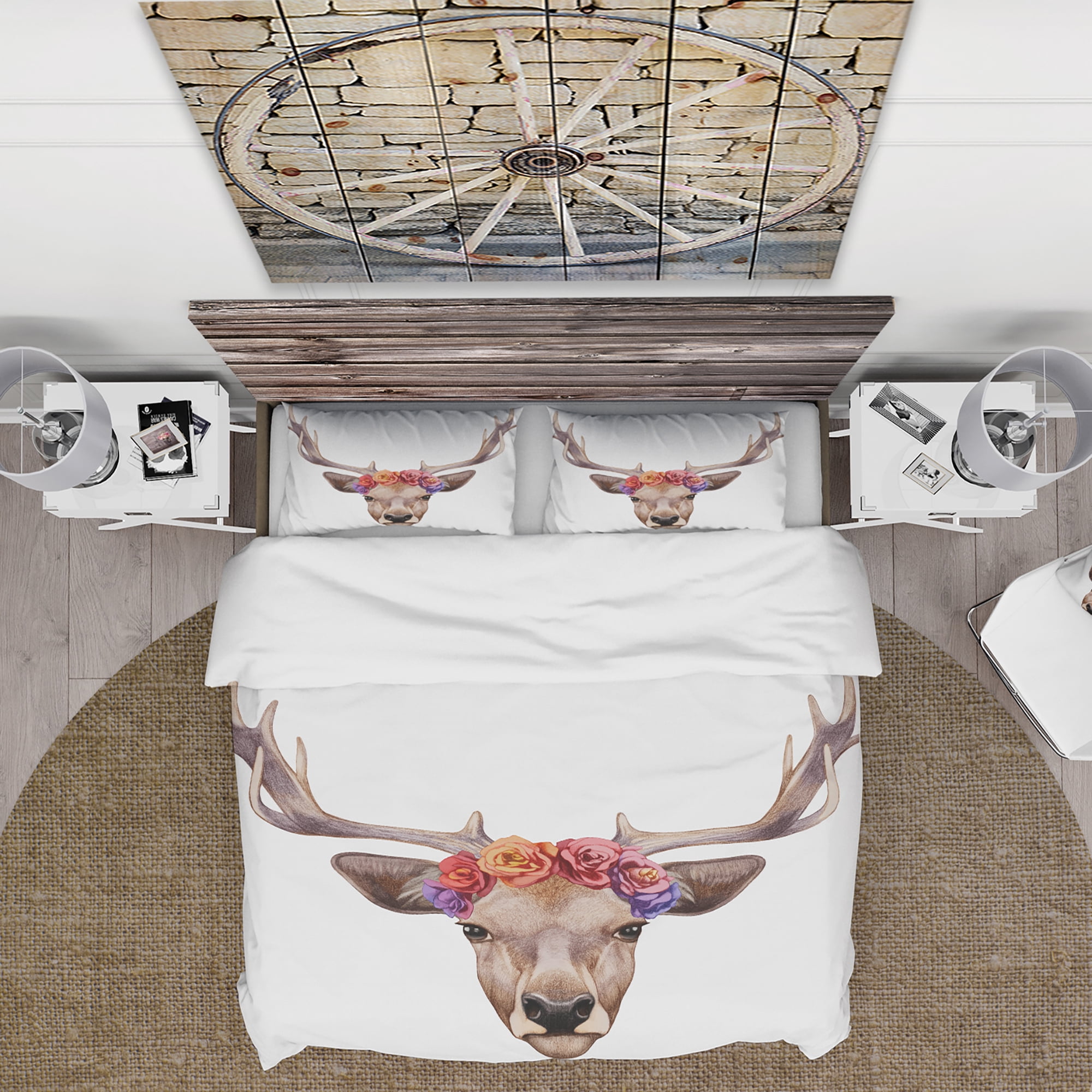 Designart 'Deer Portrait with Floral Head' Country Duvet Cover Set