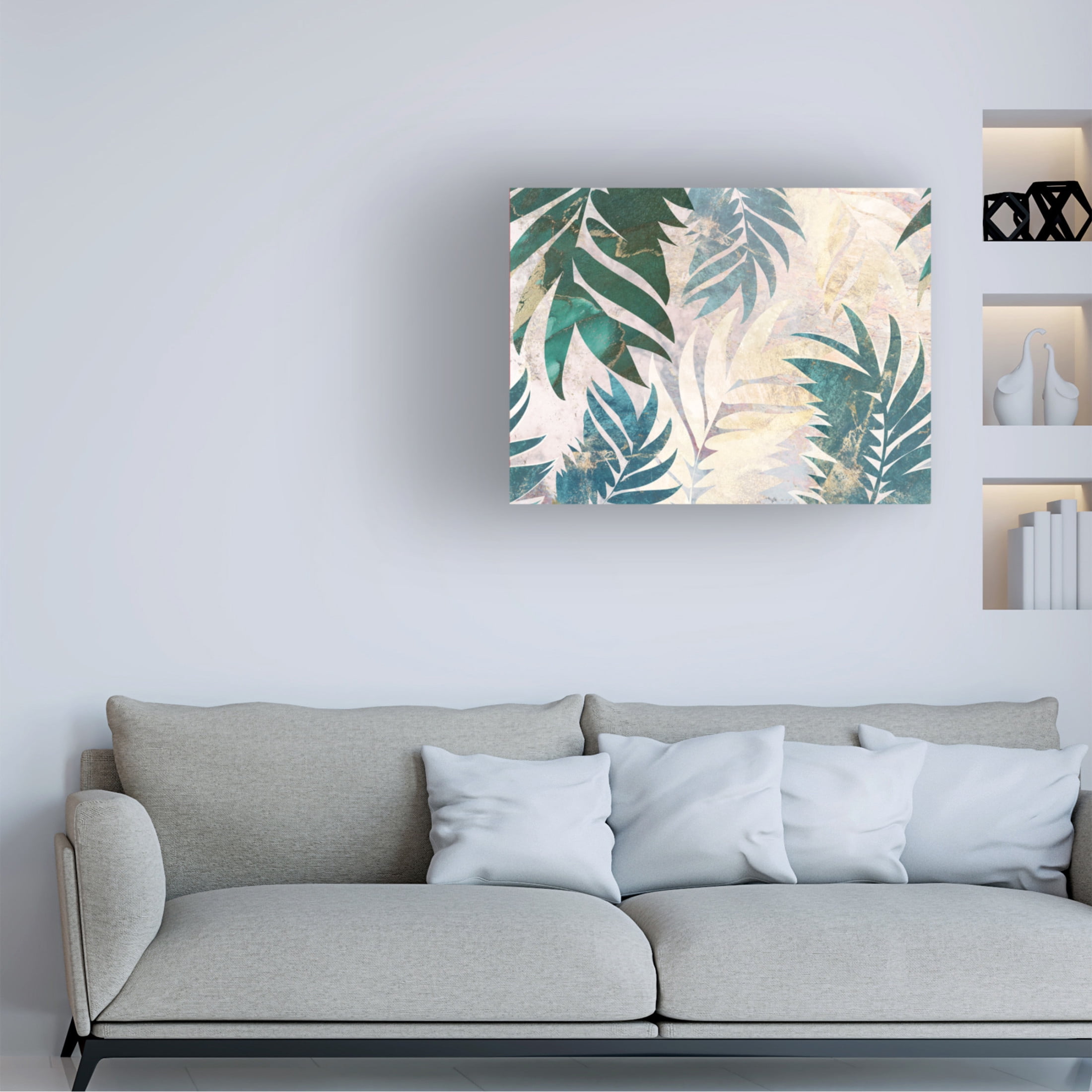 Trademark Fine Art Sarah Manovski  Marble gold green leaves mural Canvas Wall Art