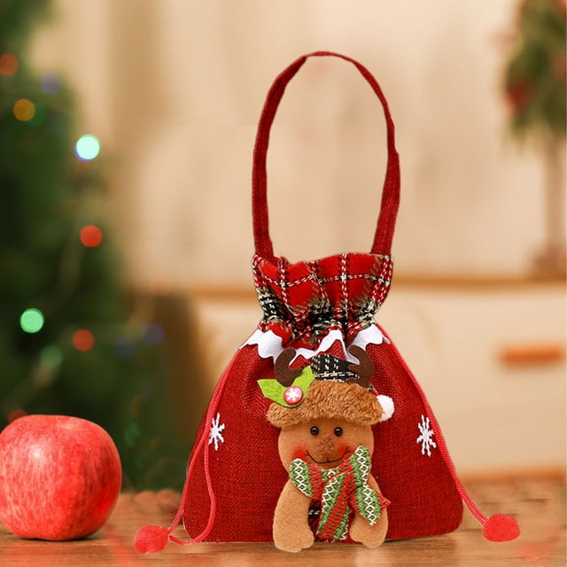 Amzcrzy Linen Festive Pouch Christmas Decoration Supplies Linen Apples Bags Candy Bags Cartoons Pattern Gift Bags Christmas Bags Small Storage Bags Christmas Decorations Halloween Decorations