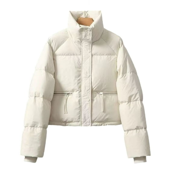 Aellinatey Women's Winter Warm Long Sleeve Zip Up Baggy Cropped Puffer Down Jackets Coat