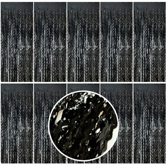Cortina de flecos de papel metálico negra con ondas AMONE 1x2 m