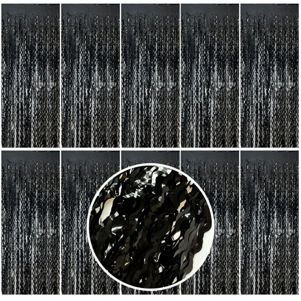 Cortina de flecos de papel metálico negra con ondas AMONE 1x2 m
