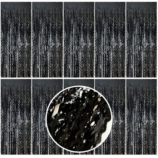 Cortina de flecos de papel metálico negra con ondas AMONE 1x2 m