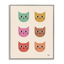 Stupell Industries Colorful Cat Faces Animals Painting Gray Framed Art Print Wall Art, 16 x 20