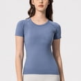 thumbnail image 3 of Uootdi Hauts à Manches Courtes pour Femmes Col Rond Sans Couture Tricot Compression Ajusté Doux Respirant Chemises Décontractées de Sport Cadeau, 3 of 9