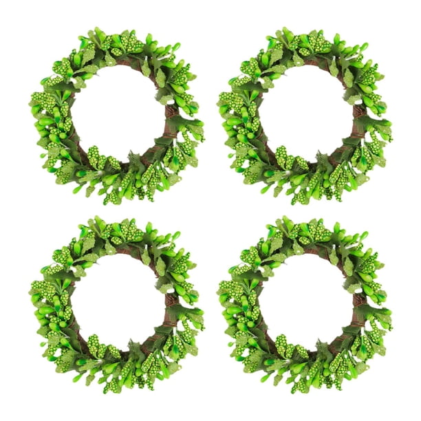 4 piezas de anillos de vela de pilar de Navidad, pequeña corona bohemia, corona de bayas artificiales, portavelas de pilar para fiesta de Acción de Verde