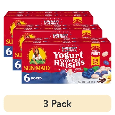 (3 pack) Sun-Maid® Blueberry & Vanilla Yogurt Covered Raisins, .75 Oz., 6 Count