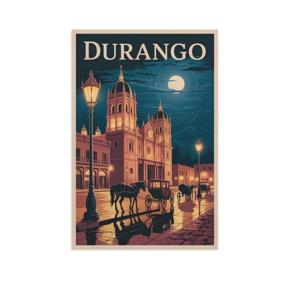 Durango Vintage City Travel Poster with Cathedral Lights And Old Town Ambiance Canvas Poster