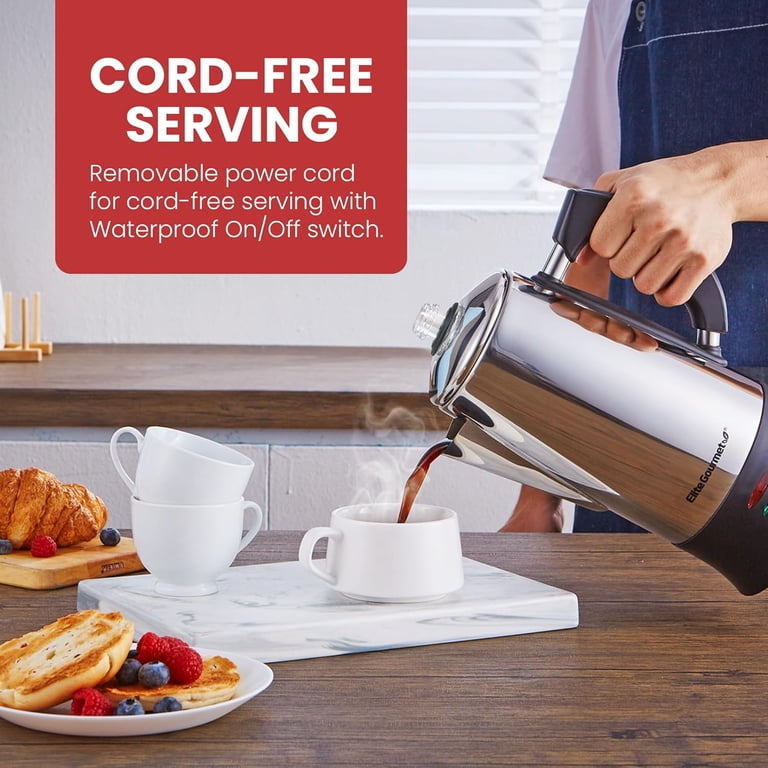 EC924 Electric Coffee Percolator - 12-Cup, Stainless Steel, , Keep Warm,  Cool-Touch Handle, Cordless Serve