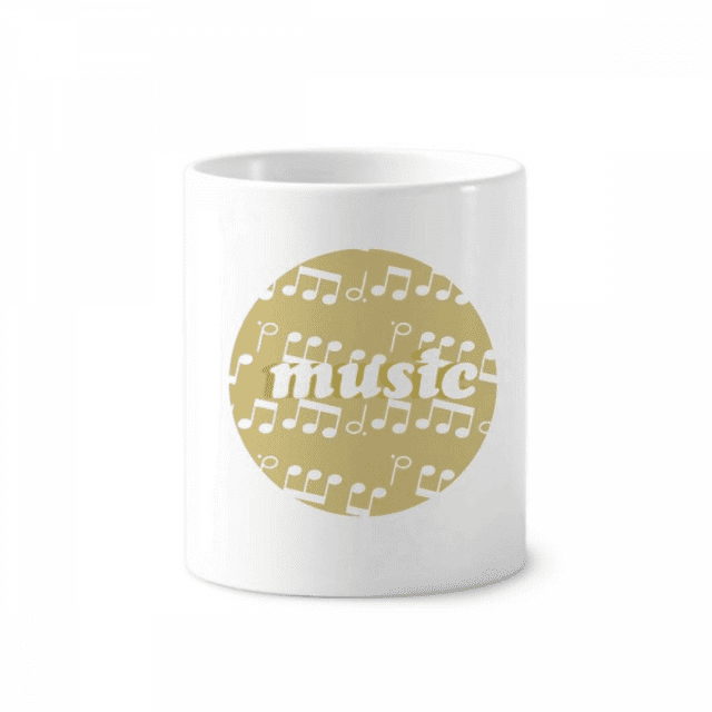 White Music Notes Light Yellow Toothbrush Pen Holder Mug White Cerac Cup 350ml
