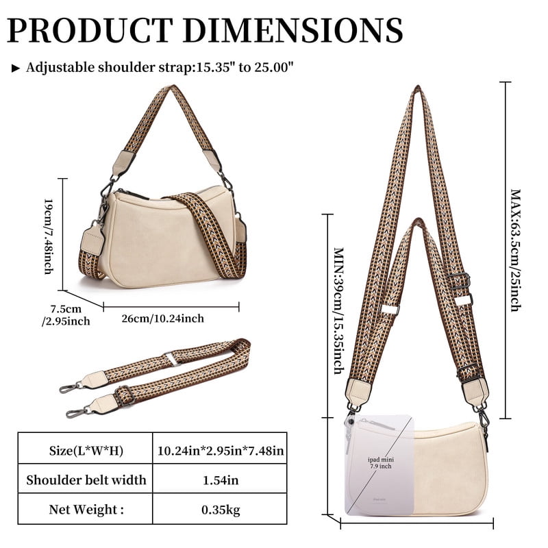 GAEKEAO Women's Shoulder Bag, Medium Handbag, Women's Leather Crossbody Bags with Adjustable Coloured Strap