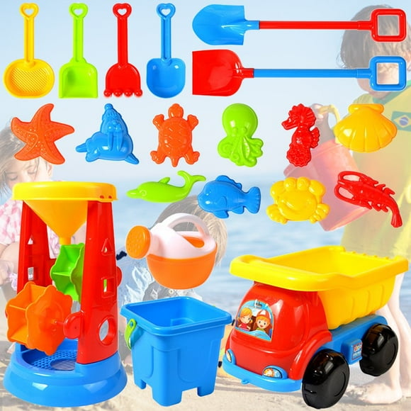 20 Pcs Beach Sand Toys Set Outdoor Beach Toys Tool Kit with Mesh Bag Includes Sand Truck Shovels Rakes Sand Molds Watering Pot Sand Shovel Tool Kits for Boys Girls