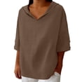 thumbnail image 6 of Womens Summer Tops V Neck Lapel Solid Color Cotton Linen Loose Hooded Top T Shirt Short Sleeve T Shirt, 6 of 6