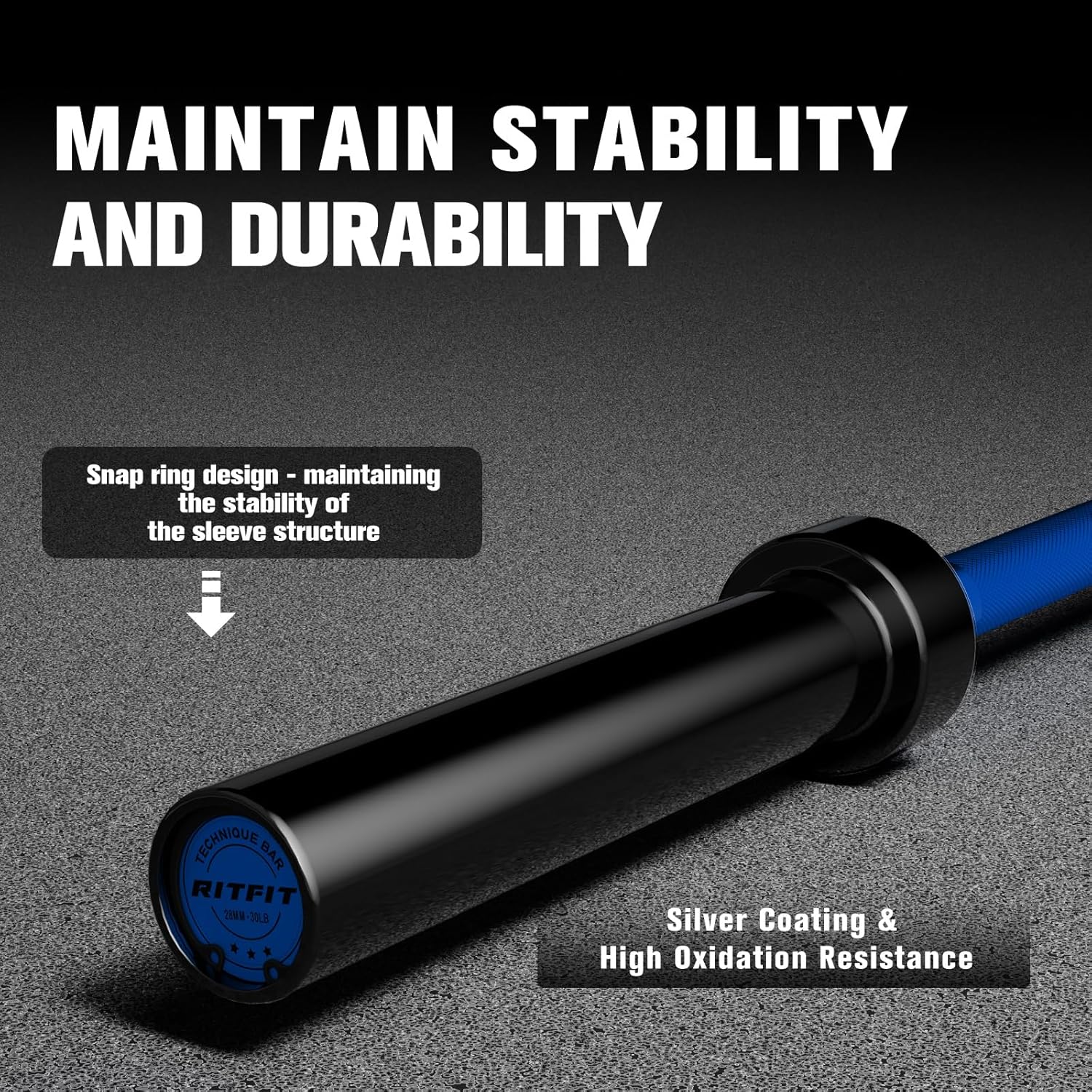 RitFit Olympic Barbell 6FT - 2 Inch Weight Bar for Strength Training, Weightlifting, Squat, Deadlift, Bench Press, Curl, Overhead Press - 500lbs Capacity Black/Blue