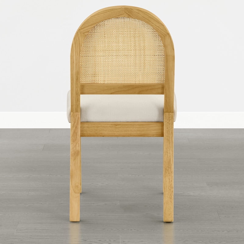 Spruce & Spring Boho Upholstered Dining Chairs Set of 2 with Natural Cane Back, Solid Natural Wood Frame for Kitchen Island, Cream Fabric