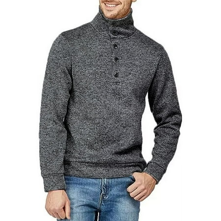 

Fule Mens Casual Long Sleeve Turtleneck Button Jumper Warm Pullover Slim Fit Tops Tee
