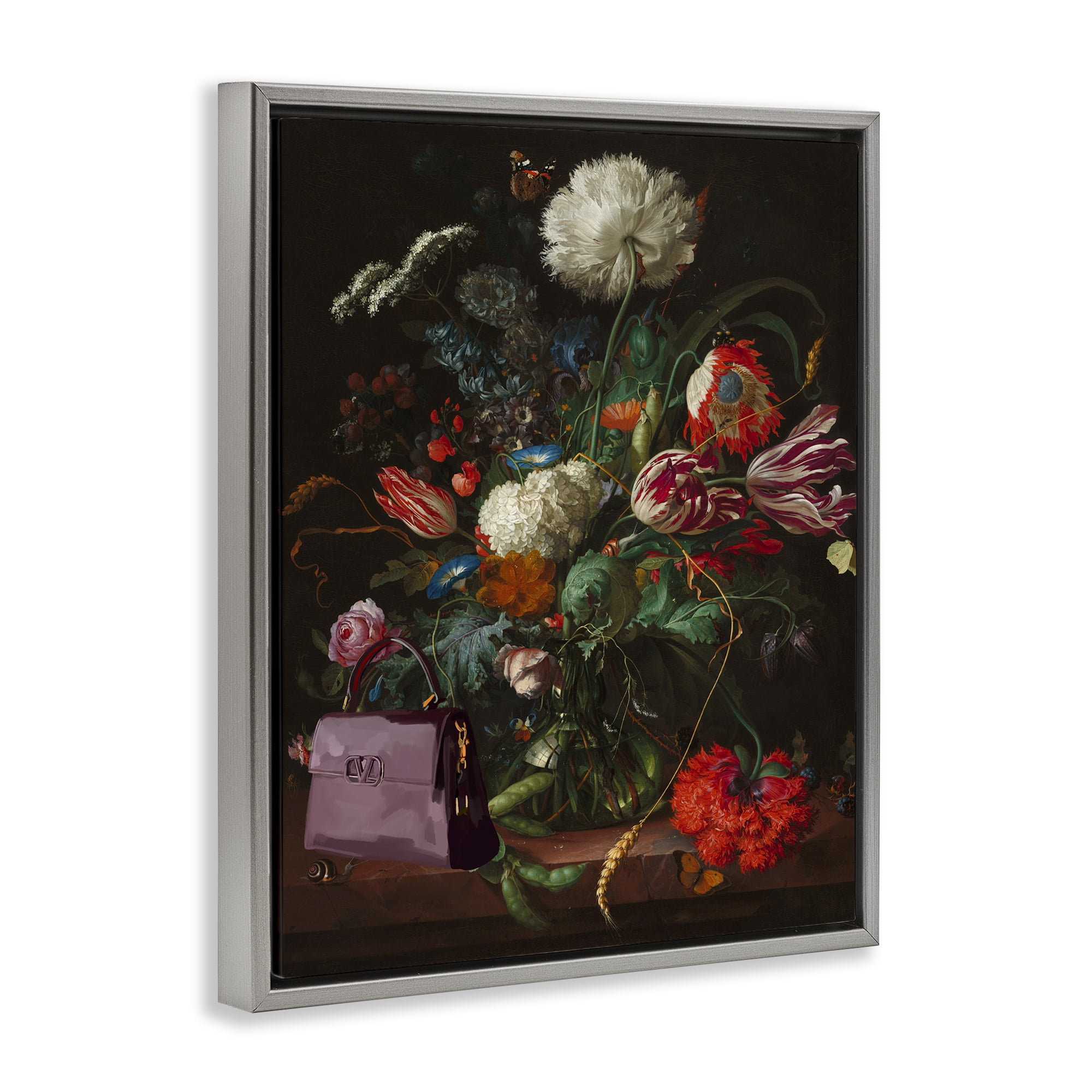 Stupell Industries Glam Vintage Bouquet Botanical & Floral Painting Gray Floater Framed Art Print Wall Art, 25 x 31